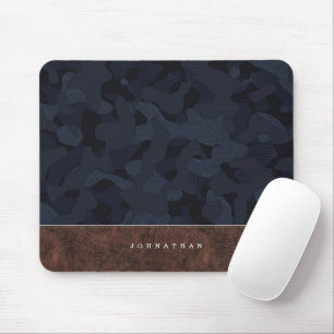 Dark Navy Blue Camouflage Pattern & Leder Mousepad