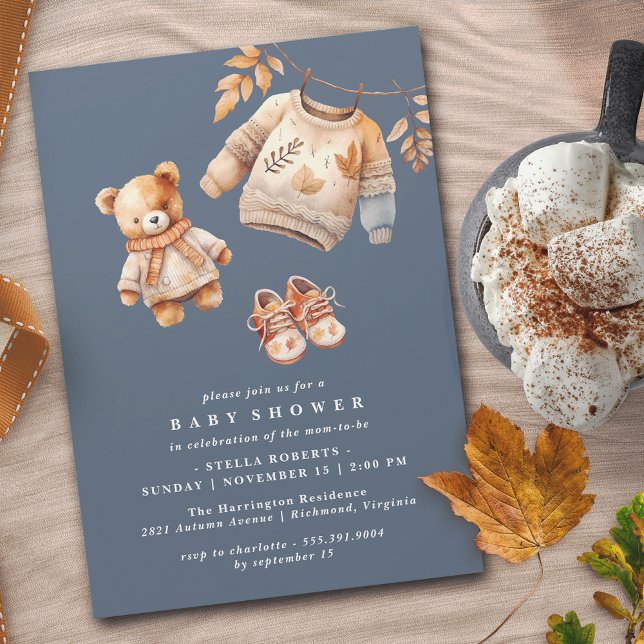 Dark Navy Blue | Cute Modern Boho Fall Baby Shower Einladung (Von Creator hochgeladen)