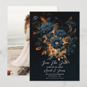 Dark Navy Blue Gold Rustic Glam Boho Save the Date Einladung