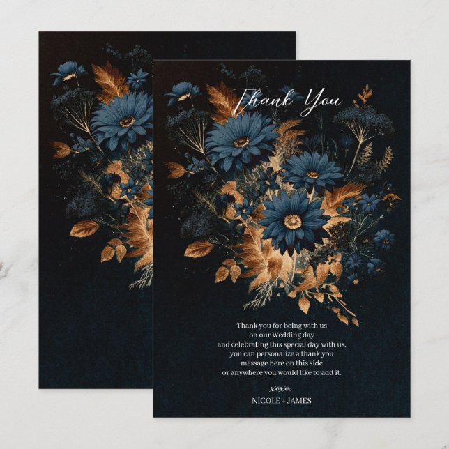 Dark Navy Blue & Gold Rustic Glam Boho Wedding Einladung (Vorne/Hinten)