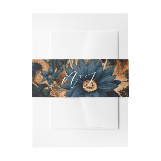 Dark Navy Blue & Gold Rustic Glam Boho Wedding Einladungsbanderole (Vorderseite Beispiel)