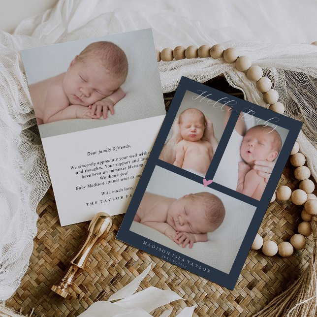 Dark Navy Blue Hello Baby Birth Announccard Einladung (Von Creator hochgeladen)
