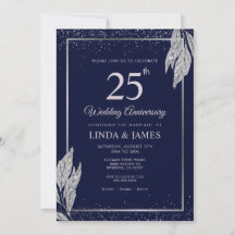 Dark Navy Blue Silver Leaf Wedding Anniversary 