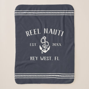 Dark Navy Blue & White Rustic Anchor Boat Name Sherpadecke