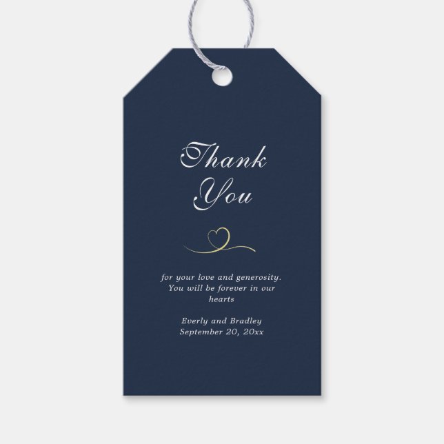 Dark Navy Blue White Script Gold Herz Vielen Dank Geschenkanhänger (Vorderseite)