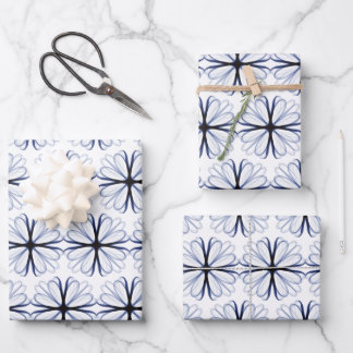 Dark Navy Blume Design anpassbarer Hintergrund Geschenkpapier Set