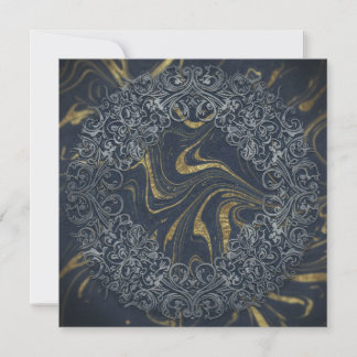 Dark Navy Gold Luxury Abstract Mandala Elegant Einladung