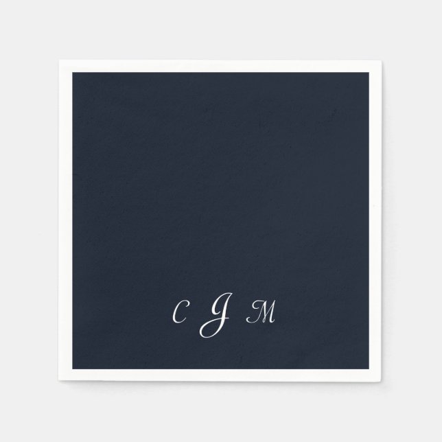 Dark Navy Script Monogram Wedding Cocktail Serviette (Vorderseite)
