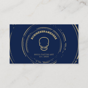 Dark Navy Skull Tattoo Piercing Studio QR Code Visitenkarte