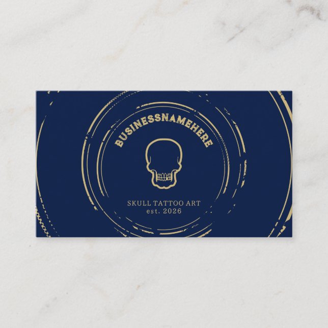 Dark Navy Skull Tattoo Piercing Studio QR Code Visitenkarte (Vorderseite)