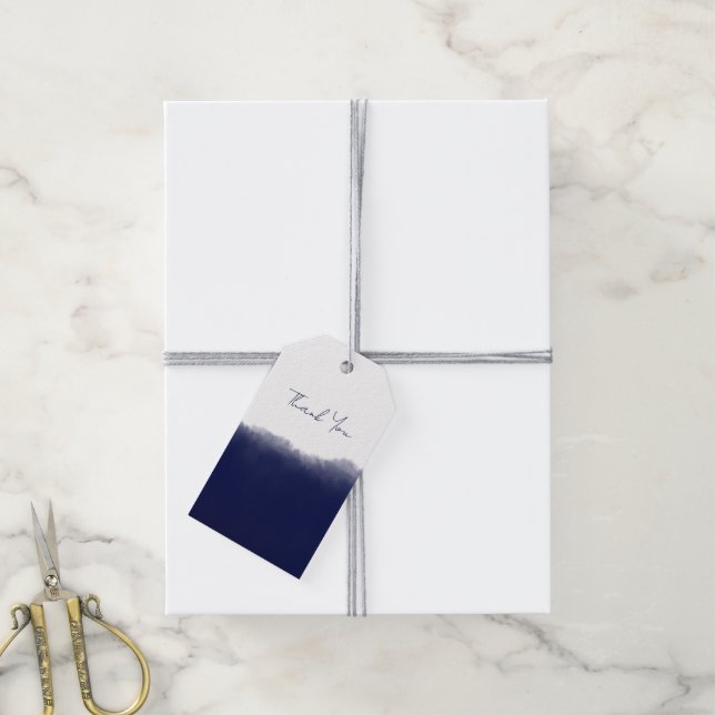 Dark Navy Watercolor Geschenkanhänger (Mit Garn)