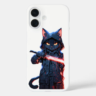 Dark Ninja Cat | Anime Assassin Art with Neon Blad iPhone 16 Hülle