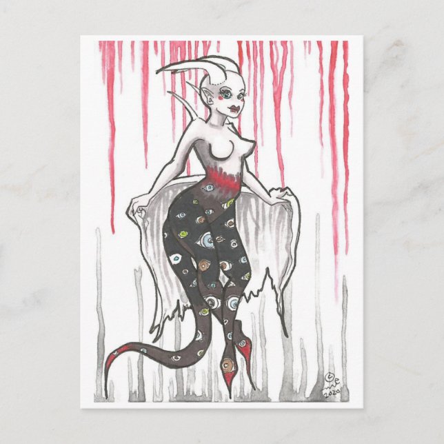 Dark Nymph Augenbindedämon Cartoon Fantasy Art Postkarte (Vorderseite)