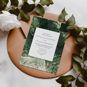 Dark Olive Green Emerald Gemstone Wedding Einladung