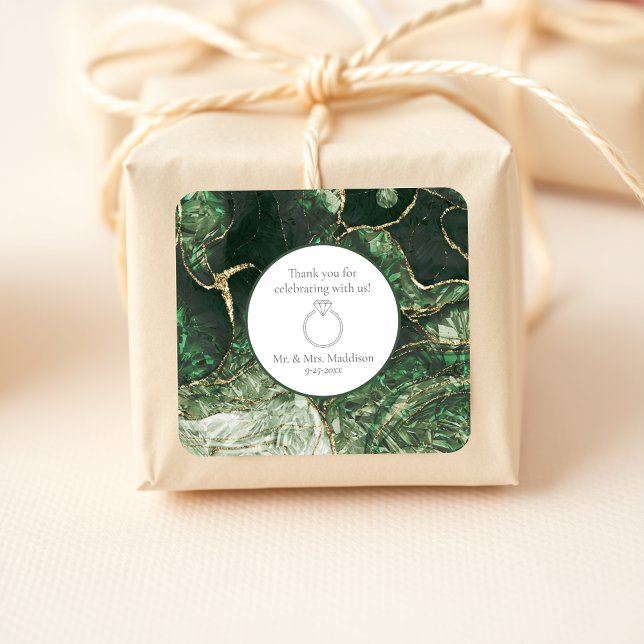 Dark Olive Green Emerald Gemstone Wedding Quadratischer Aufkleber (Von Creator hochgeladen)