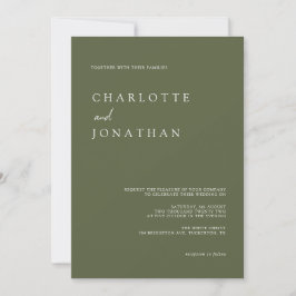 Dark Olive Green Moderne Elegante Hochzeit Einladung