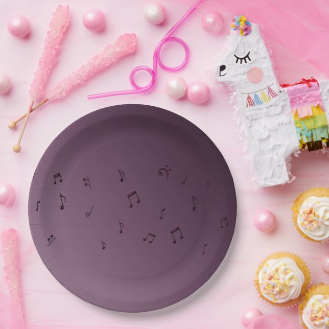 Dark Ombre Musical Notes Mauve Pappteller (Party)