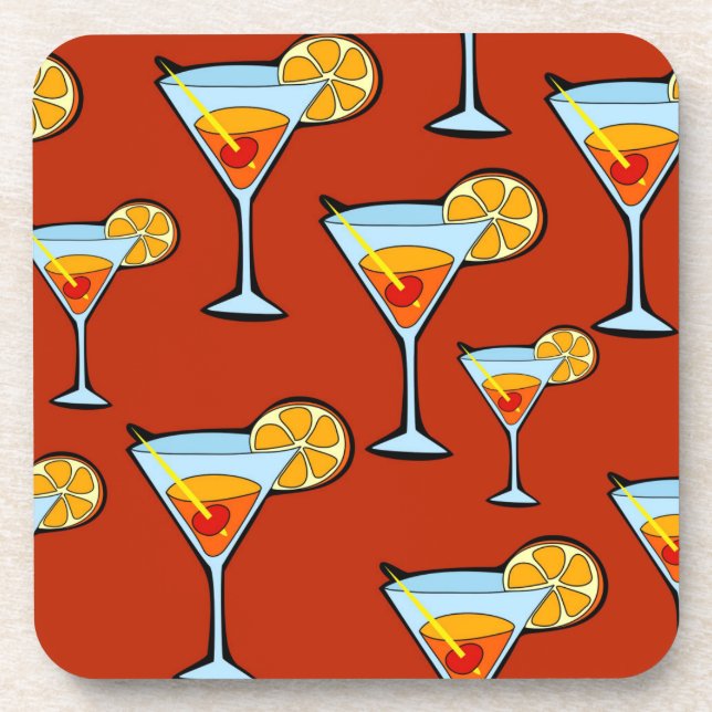 Dark Orange Martini Cocktail Muster Untersetzer (Vorderseite)