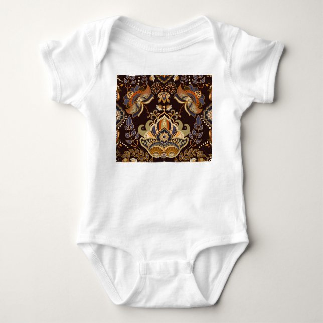 Dark Paisley: Floral Indian Seamless. Baby Strampler (Vorderseite)