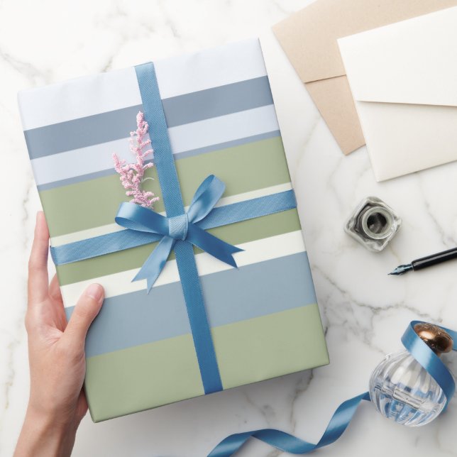 Dark Pastel Blue and Spring Rain Stripes Geschenkpapier (Schenken)