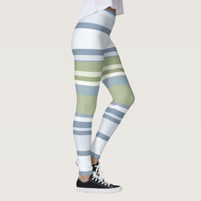 Dark Pastel Blue and Spring Rain Stripes Leggings (Rechts)