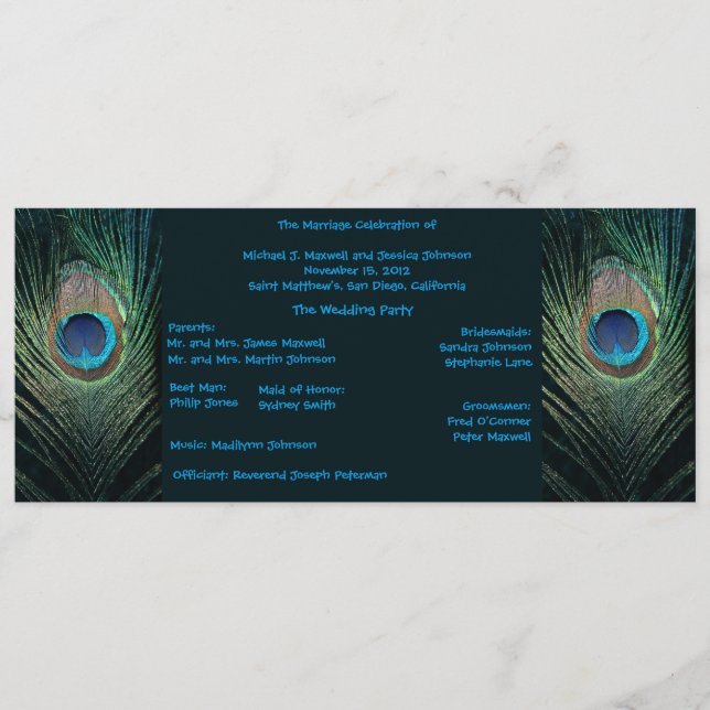Dark Peacock Wedding Programme (Devant)