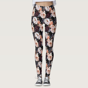 Dark Peonies Floral Pattern Leggings