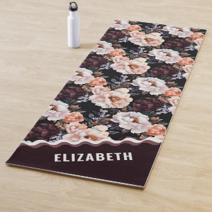 Dark Peonies Floral Pattern Monogramm Yogamatte