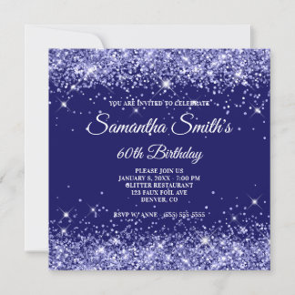 Dark Periwinkle Glitzer Indigo Blue 60. Geburtstag Einladung