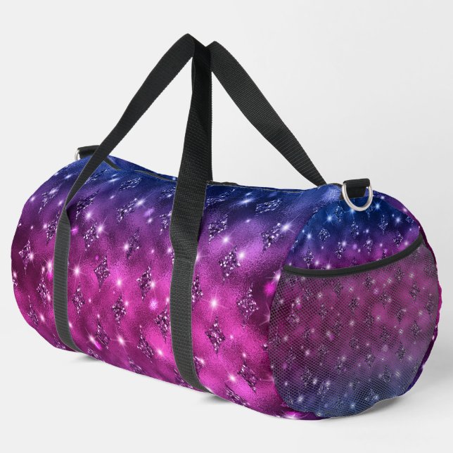DARK PINK & BLAU DIAMONON GLITZER SEHEN DUFFLE BAG (Rechte Ecke)