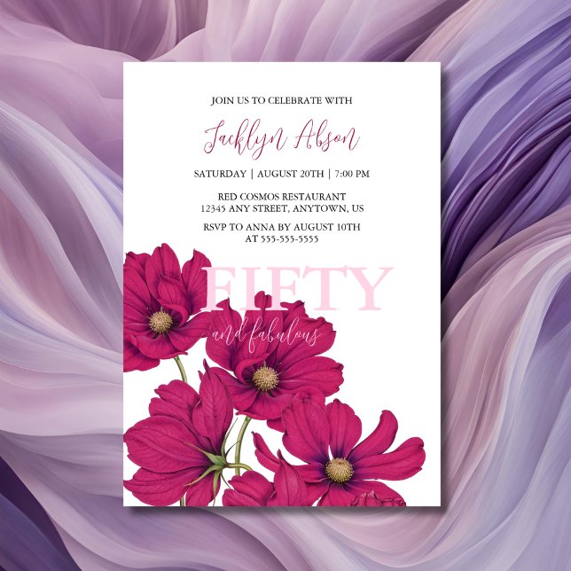 Dark Pink Cosmos floral Fabulous Geburtstag Einladung (Von Creator hochgeladen)