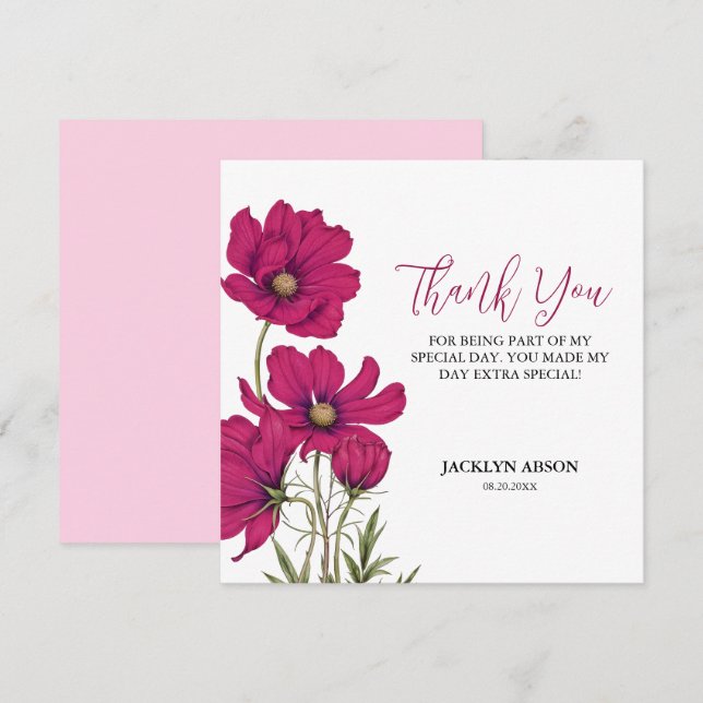 Dark Pink Cosmos Floral Vielen Dank Dankeskarte (Vorne/Hinten)