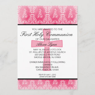 Dark Pink Cross Damask Girls Kommune Einladung