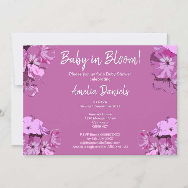 Dark Pink Floral Baby Shower Invitation (Devant)