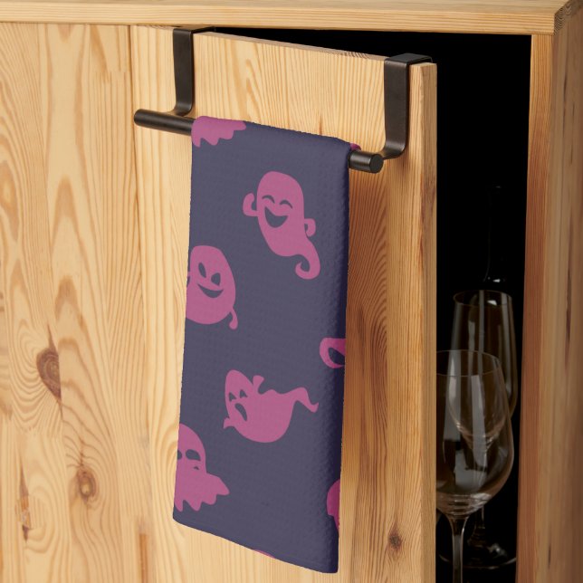 Dark Pink Ghosts Dark Lila Halloween Geschirrtuch (Drittel gefaltet)