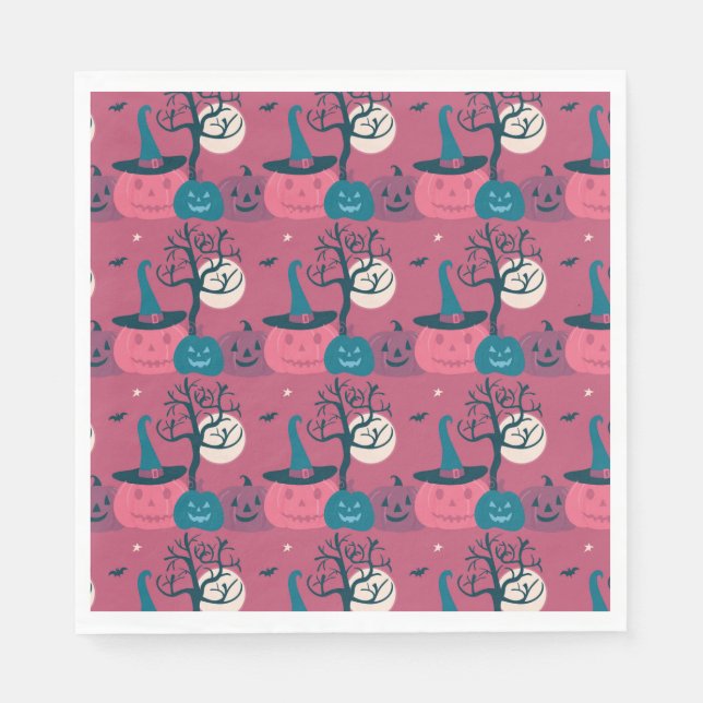 Dark Pink Kürbiszene Halloween Serviette (Vorderseite)