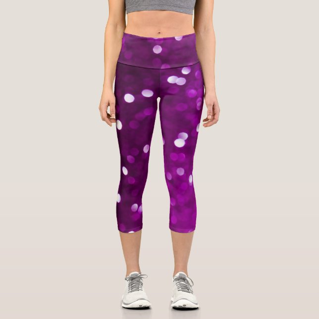 Dark Pink Magenta Fuchsia Funkelnd Bokeh Abstrakt Capri Leggings (Vorderseite)