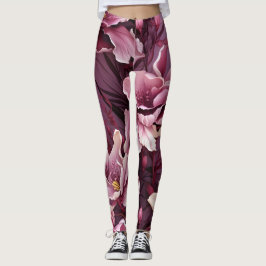 Dark Pink Orchids Muster Leggings