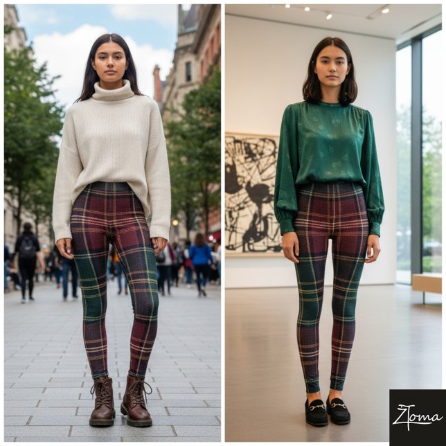 Dark Plaid Classic Tartan Green Red Leggings (Von Creator hochgeladen)