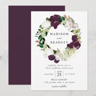 Dark Plum Floral Wreath   Hochzeit Einladung