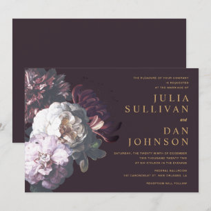 Dark Plum Lila Moody Floral Wedding Einladung