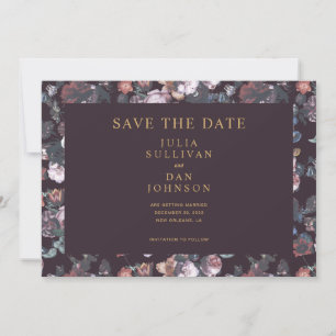Dark Plum Lila Moody Floral Wedding Save The Date