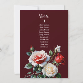 Dark Pretty pink white red rose seating chart card Einladung