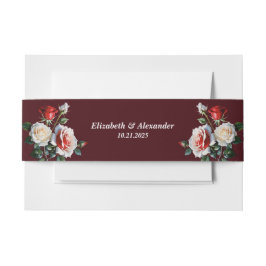 Dark Pretty pink white red roses floral wedding  Einladungsbanderole