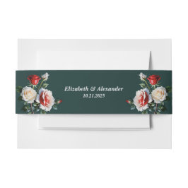 Dark Pretty pink white red roses floral wedding Einladungsbanderole