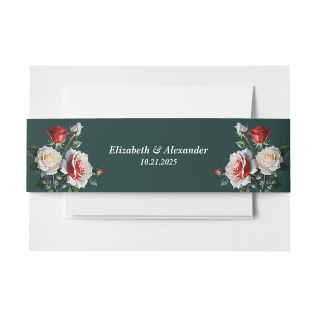 Dark Pretty pink white red roses floral wedding  Einladungsbanderole (Vorderseite Beispiel)