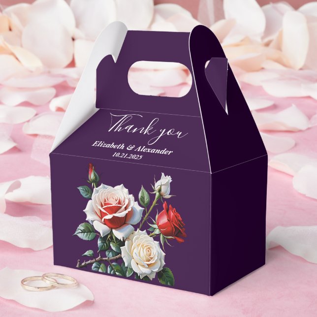 Dark Pretty pink white red roses floral wedding  Geschenkschachtel (Hochzeit)
