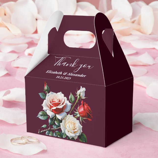 Dark Pretty pink white red roses floral wedding  Geschenkschachtel (Hochzeit)