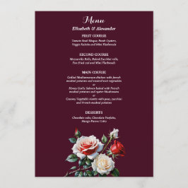 Dark Pretty pink white red roses floral wedding  Menükarte