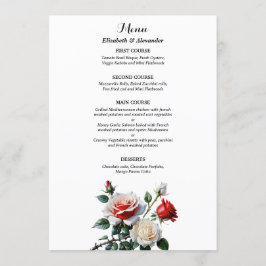 Dark Pretty pink white red roses floral wedding Menükarte